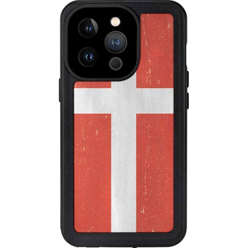 Denmark Flag Distressed iPhone 14 Pro Waterproof Case